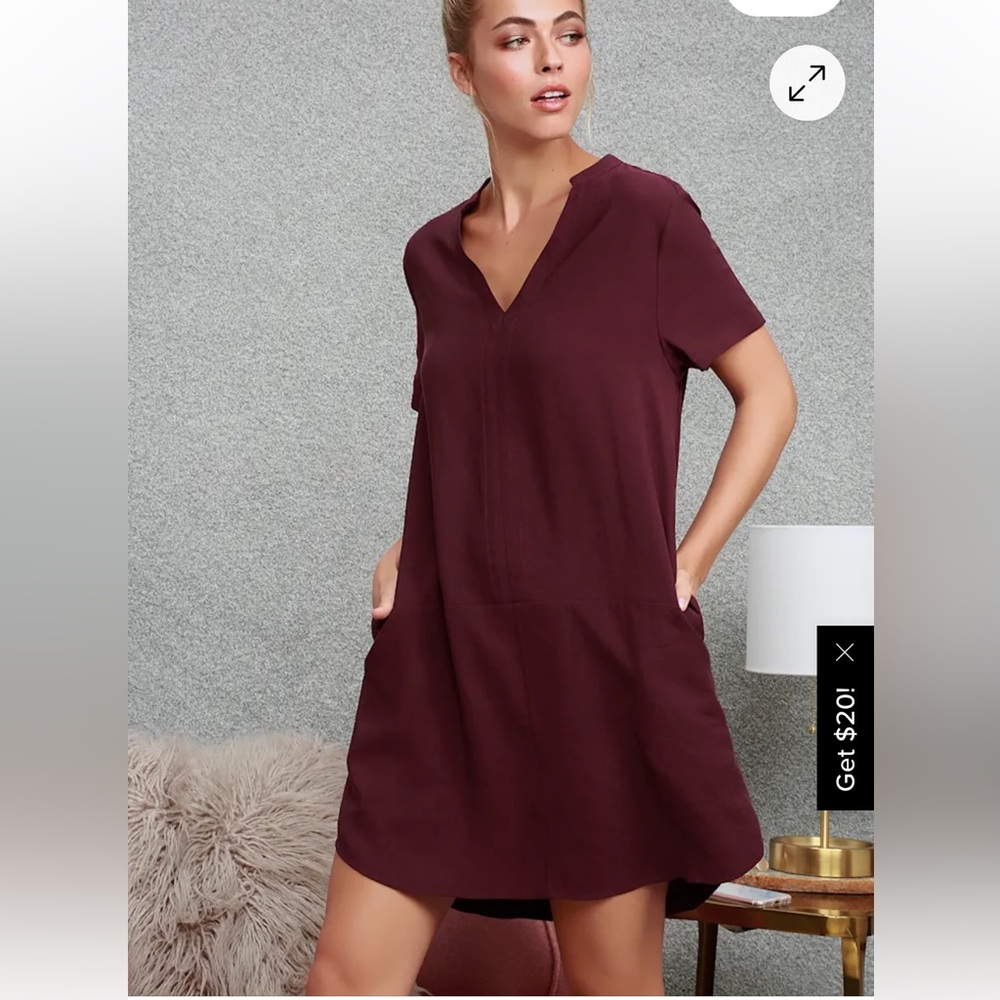 Lulus Plum Purple Short Sleeve Shift Dress – Medium